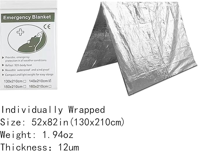 Guo's hyekbe First Aid Mylar Rescue Blanket，Emergency Blankets for Survival Gear and Equipment，Designed for Outdoor, Body Warmer Blanket,Space, Camping Gear, Hiking Travel(Silver, 12 Pack)