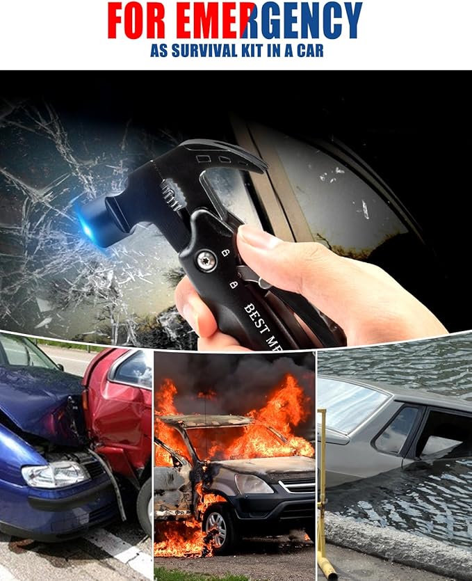 BIBURY Stocking Stuffers for Men, 12 in 1 Multitool Hammer with 18 in 1Snowflake,All in One Survival Tools Hammer, Gift for Men Outdoor Multitool, Cool Gadgets for Husband Boyfriend Adults