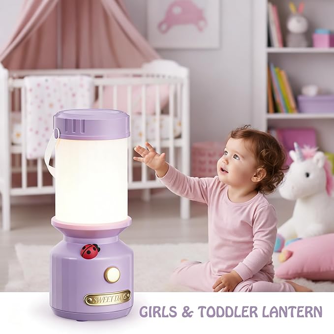 HOMY Ladybug Rechargeable Camping Lantern for Kids, 3-Color Dimmable LED, Tent Hook & Handle, Small Portable USB Safe Night Light for Outdoor/Kids Camping Gear