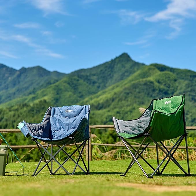 Portal 32" Oversized Camping Chair, Foldable Heavy Duty 350 lb Padded Ergonomic Seat for Big & Tall Adults, Pinch-Free Extra Wide Design Featuring Cup Holder & Carry Bag for Fishing, Lawn & Sidelines