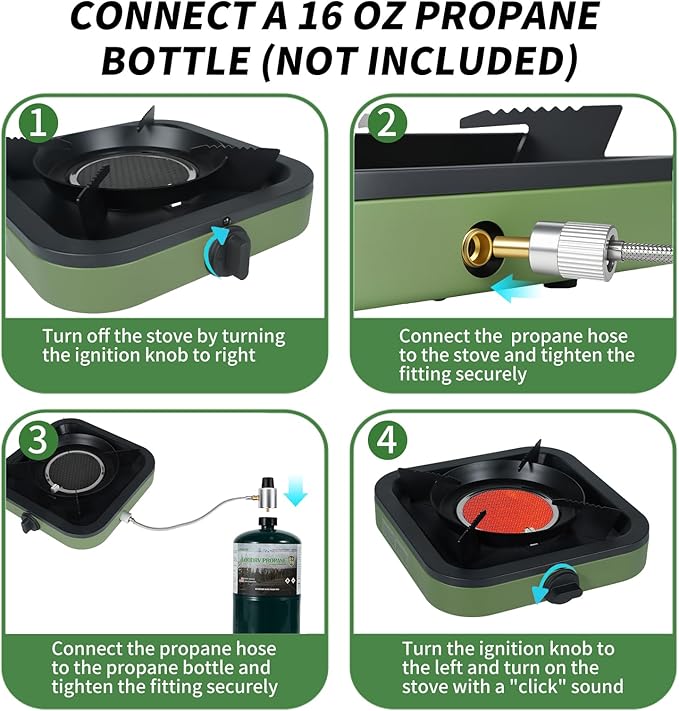 Cothb X Portable Propane Camping Stove - Single Burner Propane Camp Stove with 10.6 Inch Carry Bag, Windproof Design & Gas Hose for Outdoor Camping, Tailgating, Fishing, Hunting
