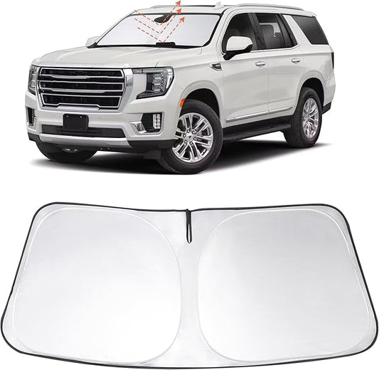 Windshield Sun Shade Custom Fit 2021 2022 2023 2024 2025 GMC Yukon XL/Chevrolet Suburban Accessories Foldable Sunshade Sun Blocker Front Window Shades Covers Keeps Car Cooler