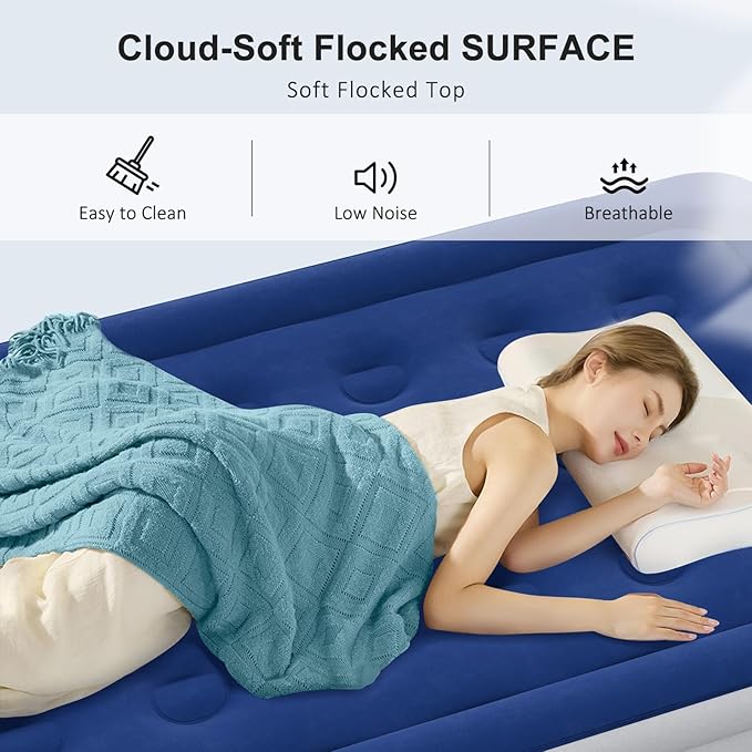 Twin Air Mattress with Built in Pump, 18" Raised Inflatable Mattress, Self Inflating Blow Up Bed, Comfort Portable Air Bed with Carry Bag for Camping, Home, Guests, Travel 550 lbs Max