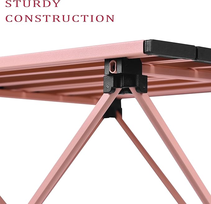 Grope Portable Camping Table with Aluminum Table Top, Folding Beach Table Easy to Carry, Prefect for Outdoor, Picnic, BBQ, Cooking, Festival, Beach, Home (Pink-L)