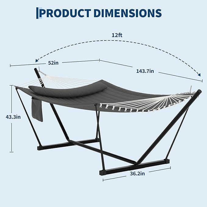Garvee﻿ 2 Person Hammock with Stand for Outside, Double Hammock with Stand and Pillow, Max 450 Lbs Capacity with Balance Rope, Large Hammock for Outdoor Patio Backyard Poolside