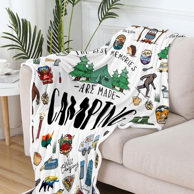 Big Foot Camping Blanket Outdoor Camper Theme Froest Animal Mountain Bear Plush Throw Blanket Soft Fuzzy Flannel Blanket for Bed Couch Sofa Decor Blankets RV Camping Big Foot Blankets Gifts