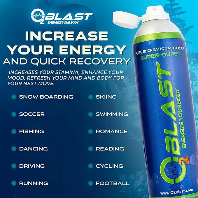 O2 Blast - Portable Oxygen Can, Filled with 99.99% Pure Oxygen in a Can with Breathing Mask for Sports, Travel, and High Altitude Use | On-The-Go Air Support for Hiking and Outdoors – 10L, 6-Pack