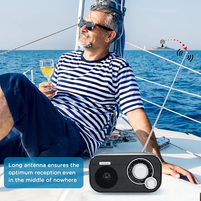 DreamSky AM FM Portable Radio Plug In Wall or Battery Operated for Home & Outdoor, Strong Reception & Sound, Large Dial Easy to Use, Transistor Antenna, Headphone Jack, Small Gifts for Seniors Elderly