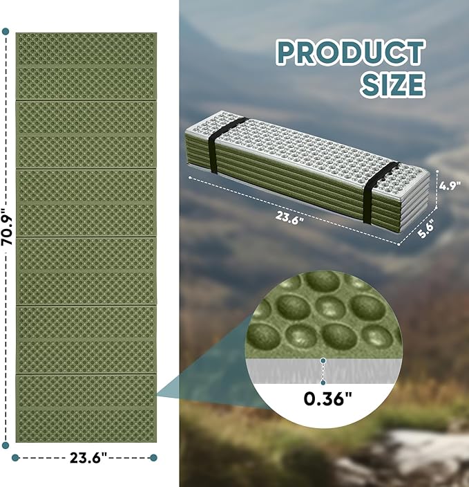 Ultralight Foam Sleeping Pad, Waterproof Closed Cell Foam Pad for Superior Insulation, Folding Sleeping Mat for Compact Storage, Foldable and Portable for Hiking and Camping