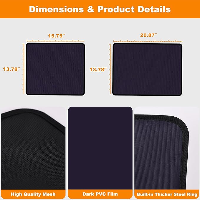 Car Window Shades – Static Cling Sun Shade for Front & Rear Side Windows – 2 Sizes (15.75" x 13.78" & 20.87" x 13.78") – Car Privacy Window Covers with Glare Blocker – No Tools Needed