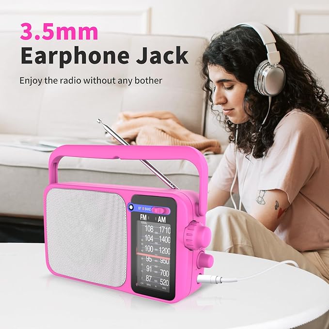 YOWGULF AM FM Radio with Best Reception,Bluetooth Portable AM FM Transistor,Battery Operated Radio or AC Power,Large Dial,Headphone Jack, Gifts for Seniors Elderly
