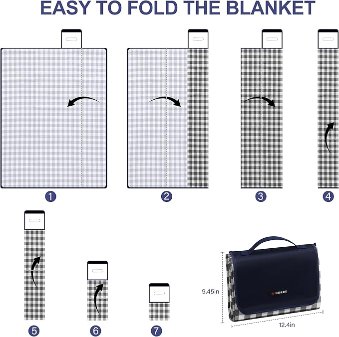 HX&OD Picnic Blanket Outdoor Extra Large Picnic Mat 80"X60" Camping Blanket Beach Blanket Foldable Waterproof Sand Mat Hiking Travel Family Concerts(Blue)