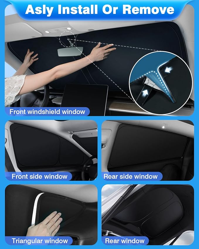 Full Set 8PCS Window Shades for Tesla Model Y Juniper 2025 2026 (Only fit for Model Y Juniper) (2 Sides Black) Accessories for Juniper Side Window Cover Privacy All Window Front Windshield Side Window