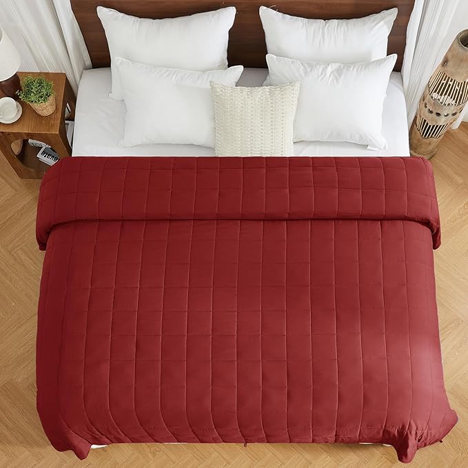yescool Weighted Blanket for Adults (20 lbs, 88” x 104”, Red) Cooling Heavy Blanket for Sleeping Perfect for 190-210 lbs, Queen Size Breathable Blanket with Premium Glass Bead, Machine Washable