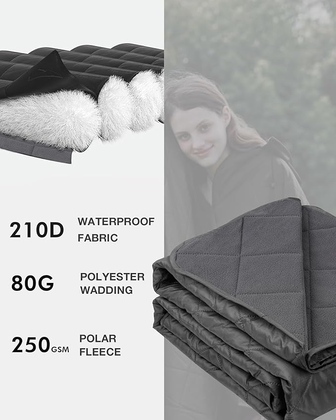 DUKUSEEK Waterproof Stadium Blanket (NO Hood), Outdoor Blankets Waterproof Windproof for Cold Weather, Emergency Warm Blanket with Quilted Cotton and Thick Fleece for Picnic, Camping, Outdoor Sports