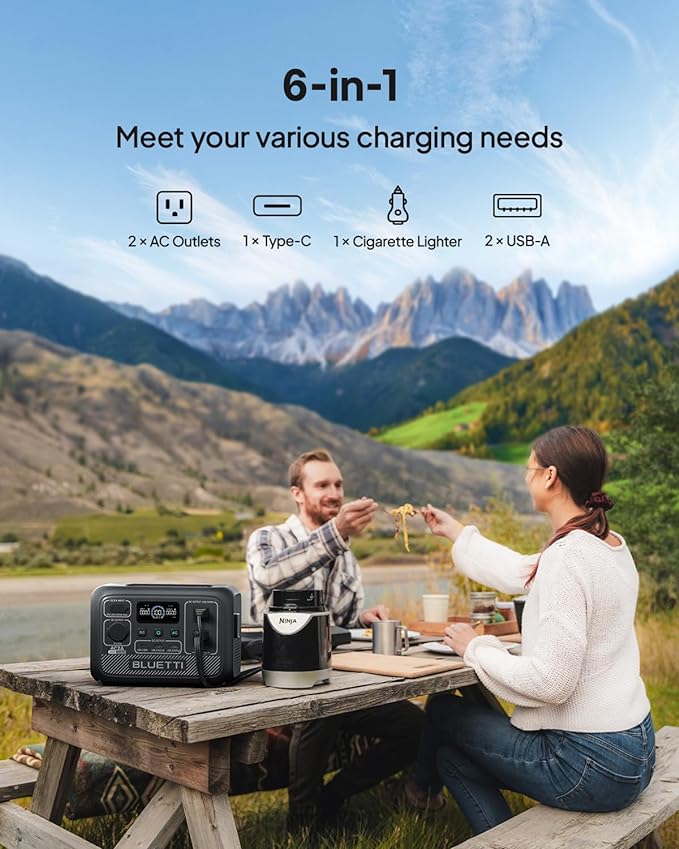 BLUETTI AC2A Portable Power Station with 100W Solar Panel Included (Ships Separately), 204Wh LFP Battery Backup, w/ 2 300W (600W Power Lifting) AC Outlets, 0-80% in 40 Min, Solar Generator for Camping