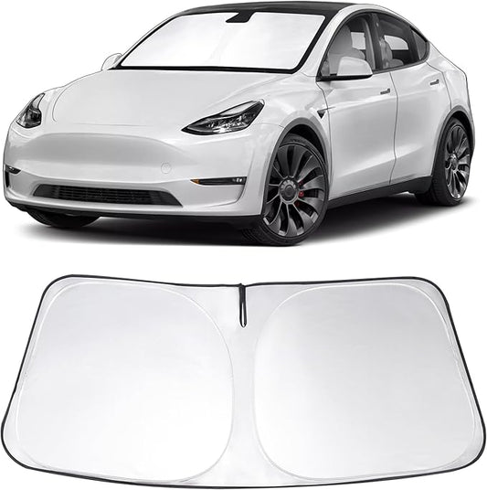 Windshield Sun Shade Custom Fit 2025 2026 Model Y Juniper/2024 Model 3 Highland /2017-2025 2026 TES-la Model Y Model 3 Accessories Foldable Front Window Sunshade Keeps Car Cool