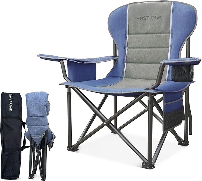 EAST OAK Oversized Camping Chair Heavy Duty Camping Chairs for Adults 500LBS Support, 600D Oxford, Cup Holder & Side Pocket Ideal for Camping, Beach, Sports Events, Backyard & Tailgating Gray