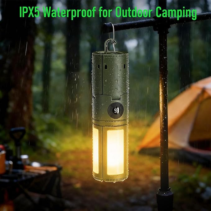 UBeesize Telescopic Camping Lights with Stand, 14000mAh Rechargeable Camping Lantern with Display, Hook and IPX5 Waterproof, Outdoor Camping Lights for Travel, Fishing, Emergency Use