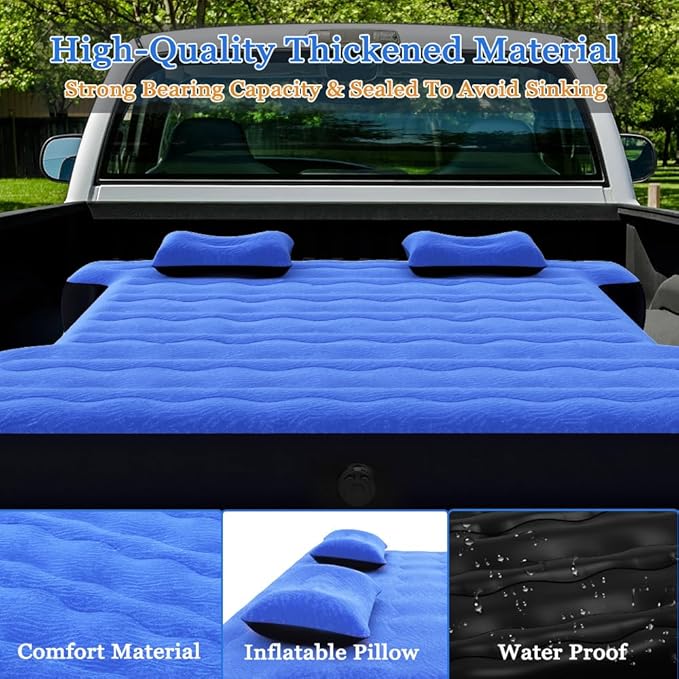 hufaut Camping Pickup Truck Bed Air Mattress Thicken Sleeping Pad for 5.5-5.8Ft Full-Size Short Truck Beds Outdoor Camping Car Travel(Navy Blue)