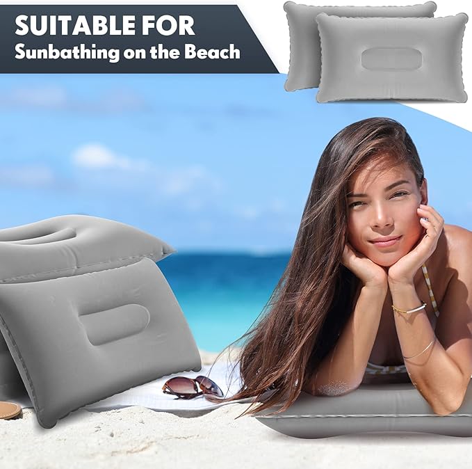 Qunclay 12 Pack Inflatable Camping Travel Pillow with Storage Bags 17.09" x 10.63" Ultralight Compressible Inflatable Pillow Blow up Compact for Backpacking Summer Hiking Desk Rest Neck Lumbar Support
