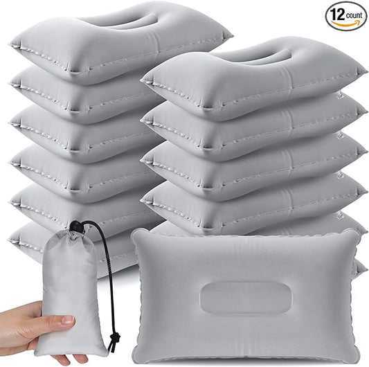 Qunclay 12 Pack Inflatable Camping Travel Pillow with Storage Bags 17.09" x 10.63" Ultralight Compressible Inflatable Pillow Blow up Compact for Backpacking Summer Hiking Desk Rest Neck Lumbar Support