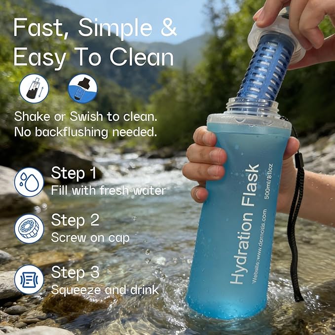 GUYI 700ml Collapsible Water Filter Bottle, Removes Impurities, BPA Free, Ultralight for Hiking, Camping, Cycling & Travel-Blue