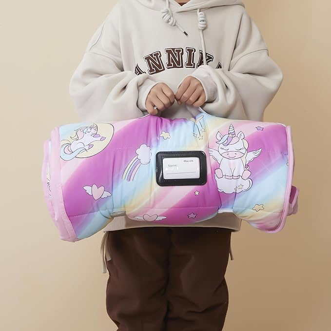 MORAIS Toddler Nap Mat with Pillow and Blanket, 52" x 20" Lightweight and Soft Nap Mat for Preschool, Daycare, Travel Sleeping Bags