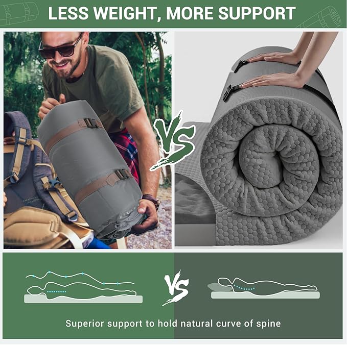 Elegear CumbreX™ Air & Foam Self Inflating Sleeping Pad, Built-in Electric Pump 4" Ultra-Thick Memory Foam Camping Mattress with Pillow Double Camping Pad 4-Season R-Value 9.5 Camp Mat - Gueen