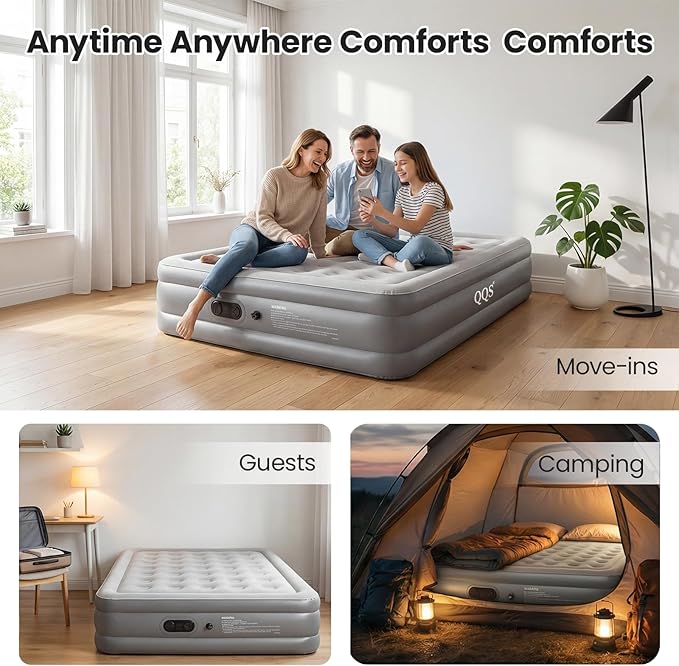 Air Mattress Queen with Built in Pump, 18'' Raised Inflatable Bed, 660lb Support Blow Up Mattress, 3 Mins Quick Self-Inflating for Home, Guest & Camping