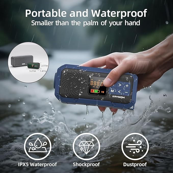Portable Emergency Radio with AM FM NOAA,Bluetooth Speaker,2000mAh Rechargeable Battery,USB-C Hand Crank Solar Charging,Clear Sound Quality,Flashlight,SOS Alarm for Storm Power Outages Camping