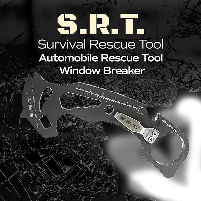 S.R.T. Survival Rescue Tool - 14 Function Premium Rescue Automobile Multitool for Everyday Carry Personal Protection Applications with Seat Belt Cutter and Window Breaker - TSA Compliant