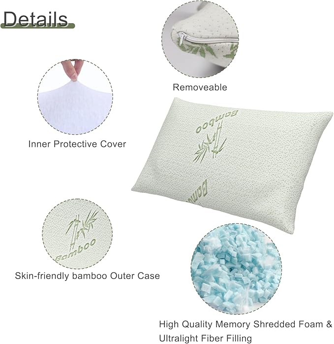 Camping Pillow for Sleeping 2 Pack,Compact Travel Pillow Filled in Shredded Memory Foam,Portable with Storage Bag,Soft Cover,Small Pillow for Camp Backpacking Hiking Gear&Accessories