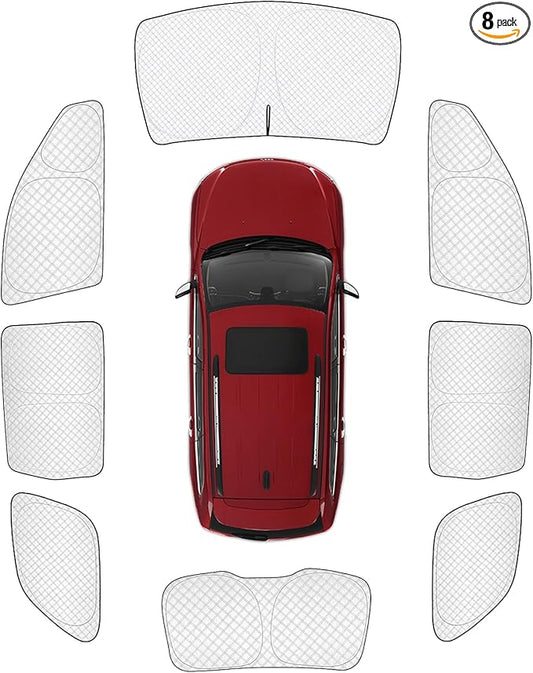 KMF 8pcs Full Thicken Sun Shades for Jeep Grand Cherokee 2011-2021 Accessories(NOT for Cherokee L&Cherokee), Privacy Car Window Covers for Windshield Side Rear, UV Block and Blackout Camping