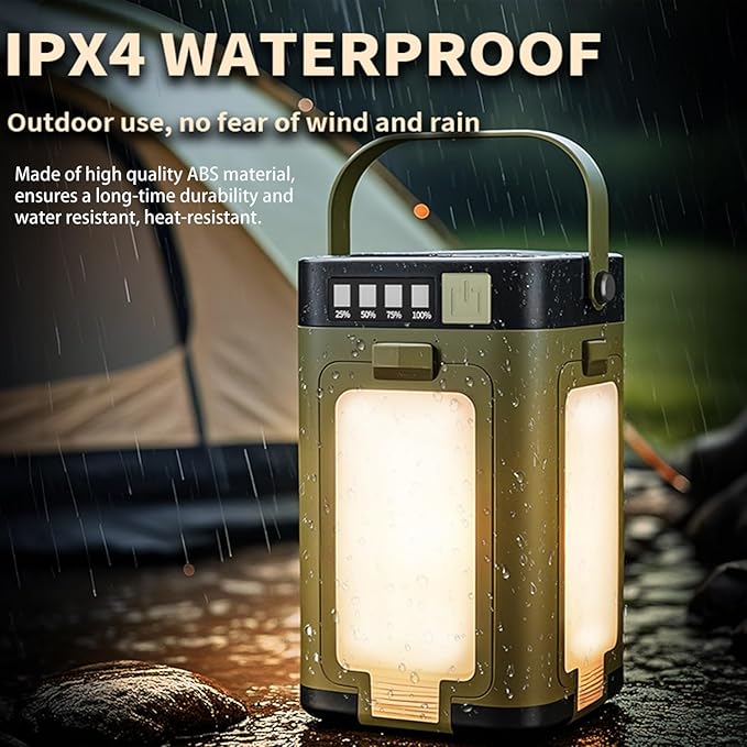 Solar LED Camping Lantern Portable IPX4 Waterproof Camping Lamp Rechargeable with 2000mAh Solar Charging & LED Power Indicator Lantern with 6 Modes Portable Flashlight Tent Lights for Camping Hiking