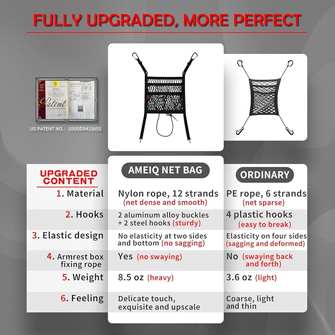 Car Accessories, Organizer Storage Between Front Seats, Purse Handbag Holder of 3 Layers Mesh Net Pocket Bag, Backseat Dog Pet Barrier, Patented