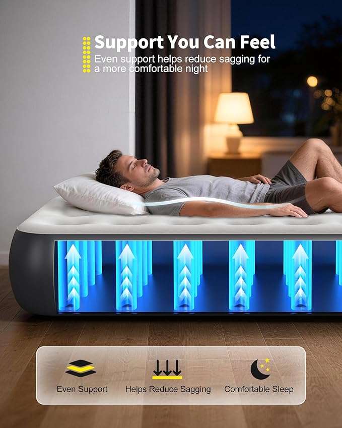 OhGeni Twin Air Mattress with Built in Pump, Camping Air Mattress with External Valve, Family Choice Award Winner, 13" Inflatable Blow up Bed, Portable Foldable Airbed for Home & Outdoor, 300lbs