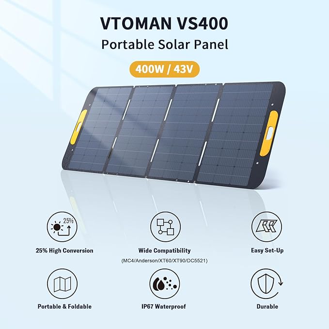 VTOMAN FlashSpeed 2400 Portable Power Station with 400W Solar Panel, 1408Wh LiFePO4, 2400W (Peak 3200W) Solar Generator with 10ms UPS, 1Hr Fast Charge for Home Backup, Power Outages, Camping