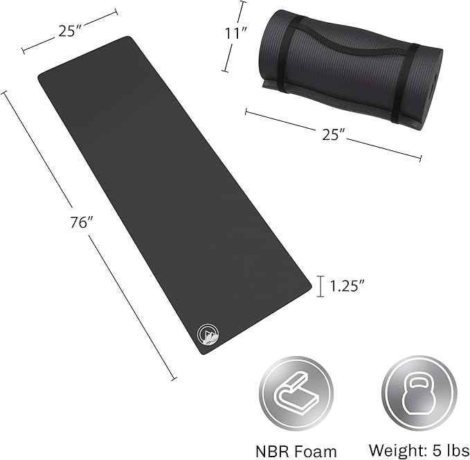 Foam Sleeping Pad for Camping - 1.25-Inch-Thick Waterproof Sleep Pad with Carry Straps for Cots, Tents, or Sleepovers by Wakeman Outdoors (Black)