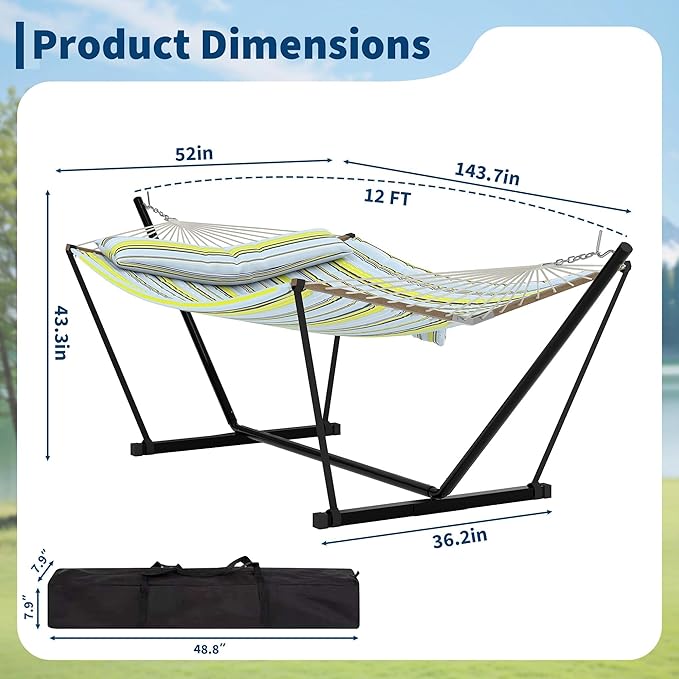 GarveeHome Portable 2 Person Double Hammock with Sturdy Heavy-Duty Steel Stand – 450LBS Max Load, Quick & Effortless Assembly, Perfect for Indoor Living, Yard, Patio & Camping Trips