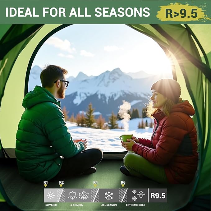Elegear CumbreX™ Air & Foam Self Inflating Sleeping Pad, Built-in Electric Pump 4" Ultra-Thick Memory Foam Camping Mattress with Pillow Double Camping Pad 4-Season R-Value 9.5 Camp Mat - Gueen