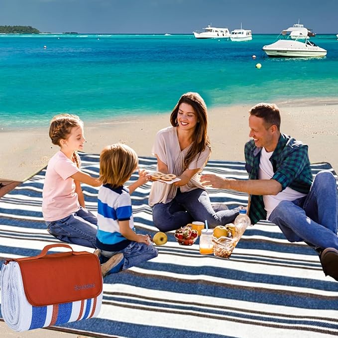 scuddles Extra Large Picnic Blanket – 80" x 80" Waterproof Outdoor Mat with Soft Dual-Layer Comfort, Foldable Sand-Free Travel Rug for Beach, Camping, Lawn & Parks