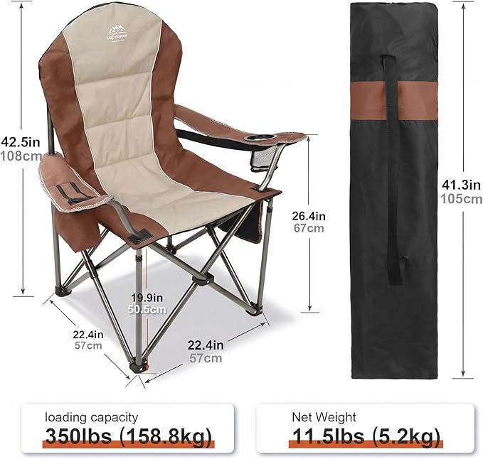 Camping Chairs for Adults,High Back Folding Camp Chair with Cup Holder and Cooler Bag,Heavy Duty Outdoor Lawn Chairs,Perfect for Camping,Hiking,Picnics,and Beach Trips,Moca
