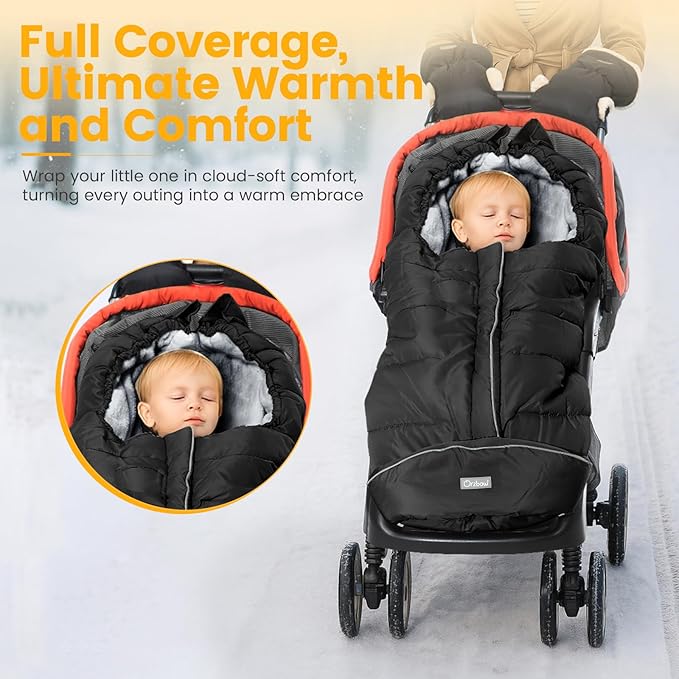 Orzbow Warm Bunting Bag Universal, Stroller Sleeping Bag Cold Weather, Waterproof Toddler Footmuff (Black, Large)