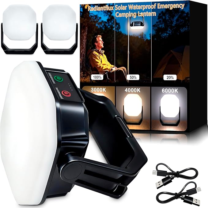 2000LM Battery Powered LED Camping Lantern, Waterproof Tent Light with 4 Light Modes, Camping Essentials, Portable Lantern Flashlight for Camping, Emergency Light, Power Outages (Black, 2set)
