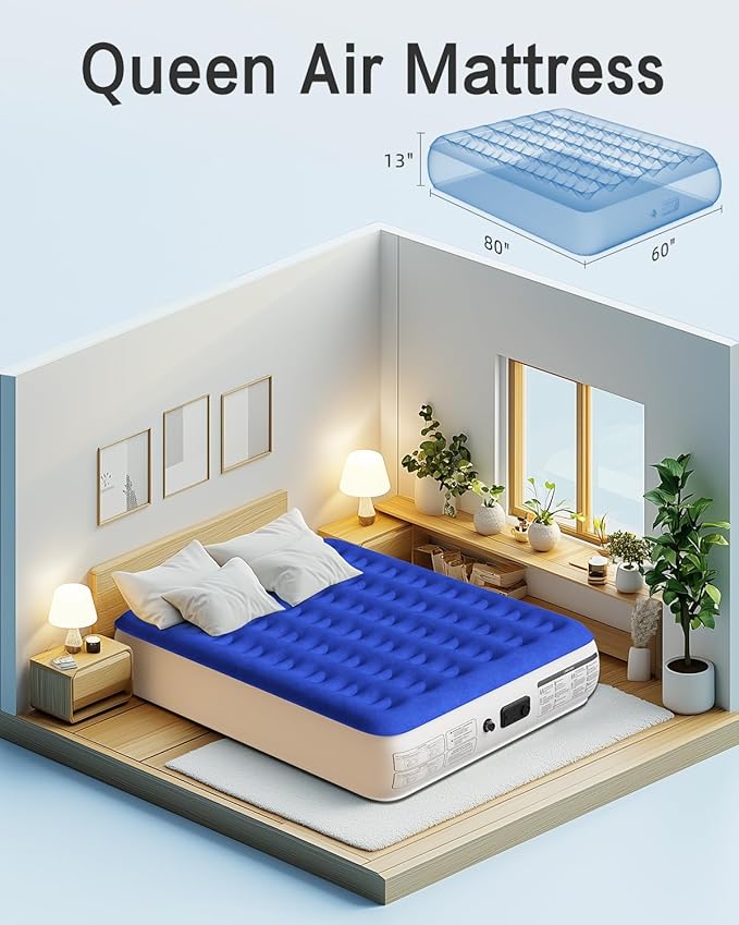 Xsleep Queen Air Mattress with Built in Pump Luxurious Comfort Raised Inflatable Mattress Queen Airbed Blow Up Mattress for Home and Guests Air Bed 2 Mins Fast Inflate/Deflate 660 lbs Max