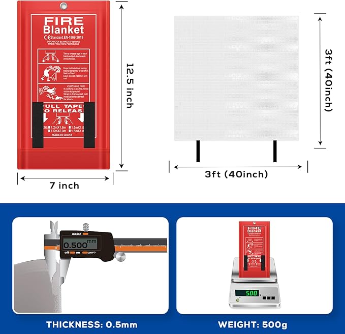 FLASLD Emergency Fire Blanket for Home, 40x40 Inch Fiberglass Fire Blankets Emergency for People, Fire Suppression Blanket for Kitchen, Fire Extinguisher for Home