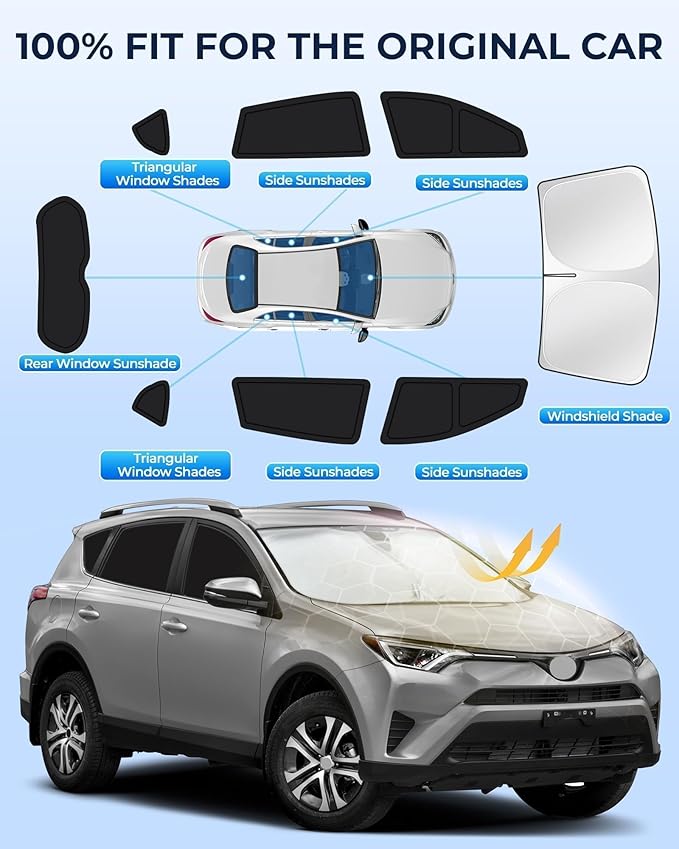 for Toyota RAV4 2013-2018 Car Window Shades, 8pcs Privacy Sun Shade Set for Front Windshield Side and Rear Windows, Full Window Covers Keeps Vehicle Cool for Camping Napping