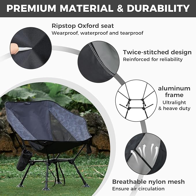 ATEPA UFO3.0 Ultralight Backpacking Chair, 330 lbs Heavy-Duty Aerospace Aluminum Folding Camp Chair with Hexagon Ergonomic Seat Anti-Sink Feet, Compact Portable Outdoor Gear for Hiking Fishing, Black
