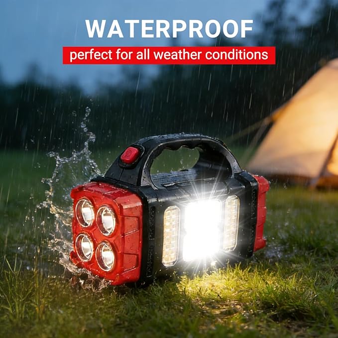 NAKCNM Solar Rechargeable High Lumen Flashlight & LED Lantern - 4 Mode Waterproof Flashlight with USB-C Input/Output for Camping, Hiking, Emergencies and Outdoor Work